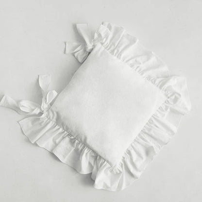 Farmhouse Indoor Chair Cushions for Dining Non-Slip Rocking Chair Cushions with Zipper Ruffled Cotton Seat Cushion for Kitchen White Retro Chair Pads with Ties 14.5''×14.5''