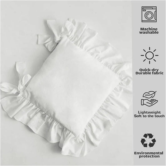 Farmhouse Indoor Chair Cushions for Dining Non-Slip Rocking Chair Cushions with Zipper Ruffled Cotton Seat Cushion for Kitchen White Retro Chair Pads with Ties 14.5''×14.5'' - Image 2