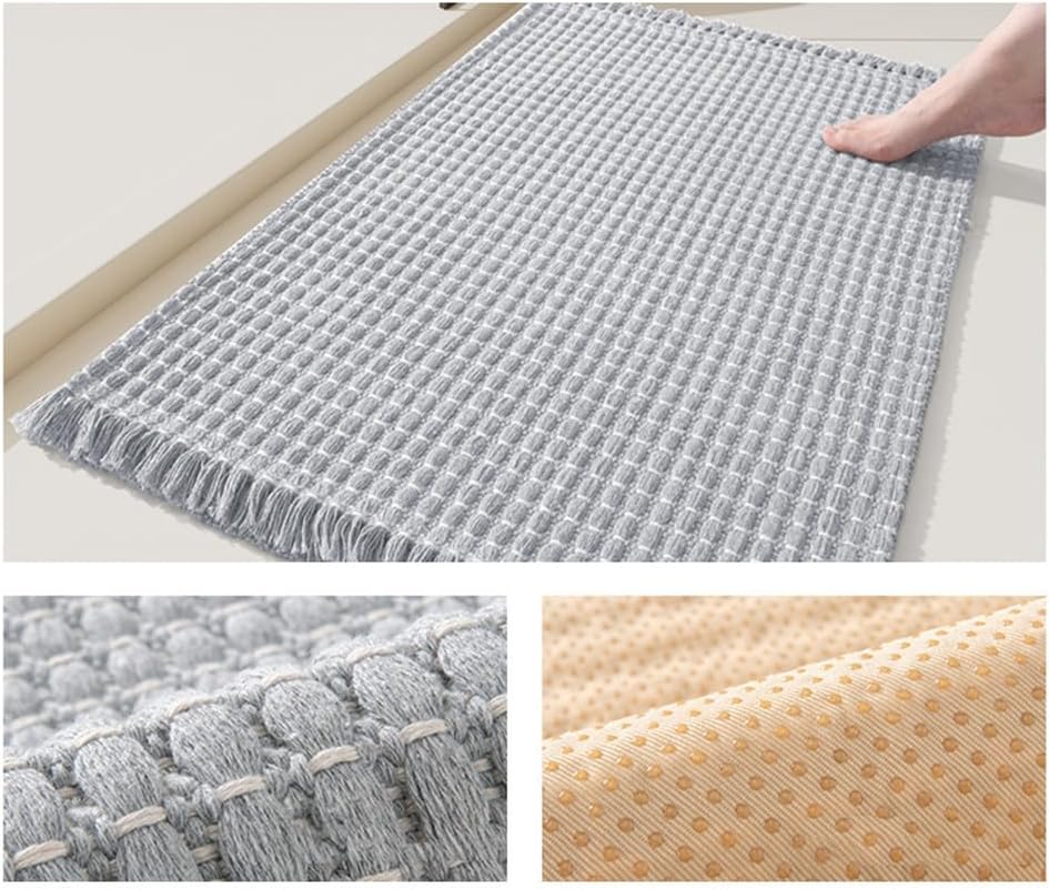 Soft Microfiber Farmhouse Bathroom Rug Washable Kitchen Mats Woven Non Slip Small Bath Mat with Pure Tassels,Tufted Braided Bath Rug for Entryway Doormat Laundry Room(20" X 32",Beige) - Image 4