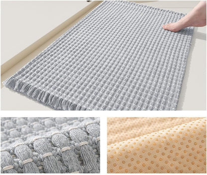 Soft Microfiber Farmhouse Bathroom Rug Washable Kitchen Mats Woven Non Slip Small Bath Mat with Pure Tassels,Tufted Braided Bath Rug for Entryway Doormat Laundry Room(20" X 32",Beige) - Image 4
