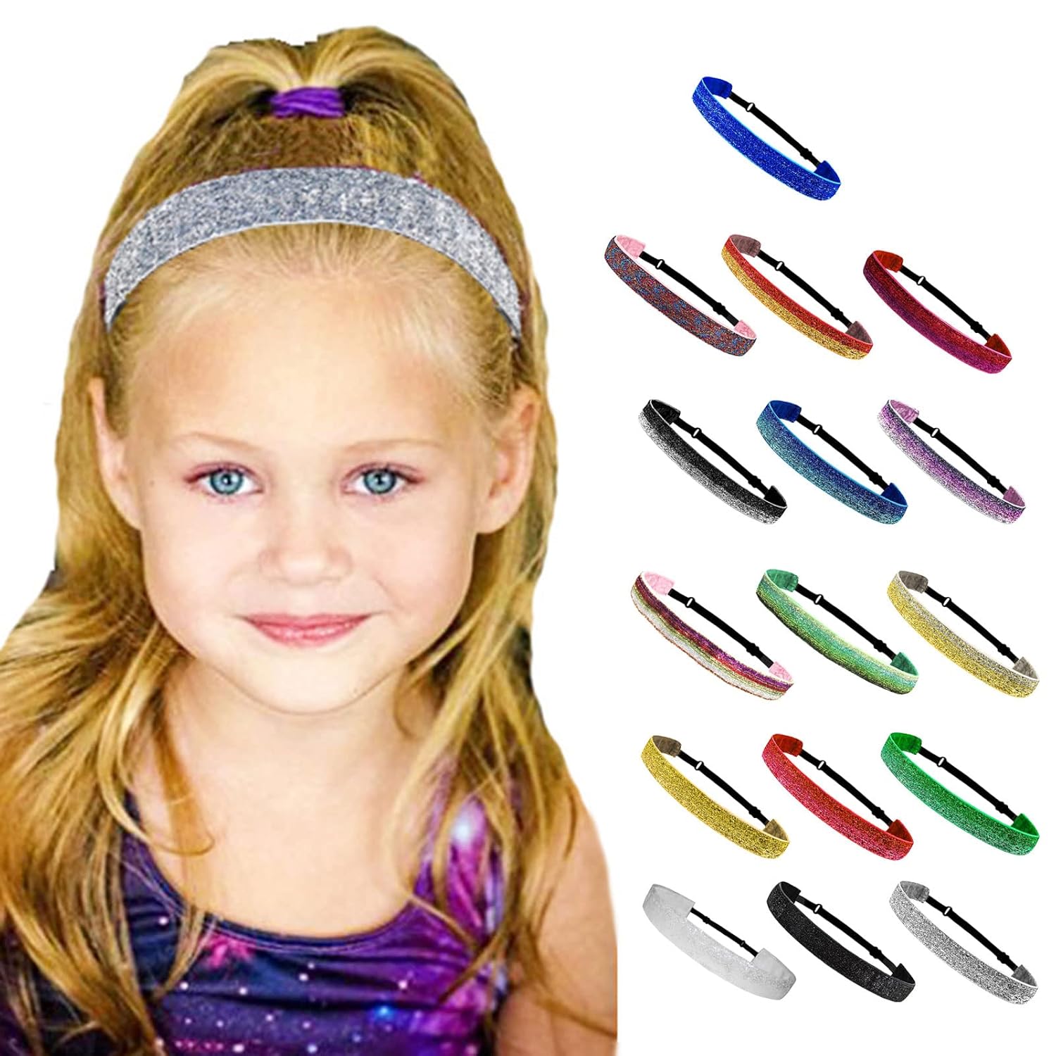 Glitter Headbands Adjustable Non-Slip Head Bands Cute Elastic Hair Accessories For Gymnastics-Sparkly Hair Bands Gifts Stretch Fashion Headbands For Women, White - Image 3