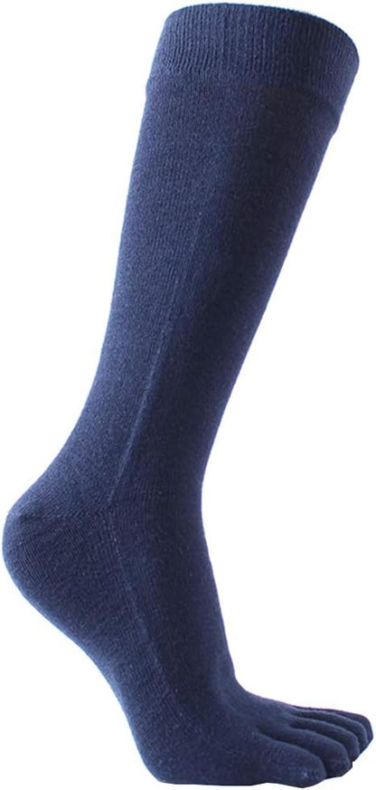 Mens Knee High Toe Socks Cotton Five Finger Sports Running Long Tube Calf Socks, 4 Pairs - Image 2