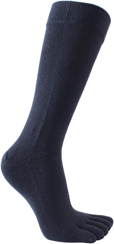 Mens Knee High Toe Socks Cotton Five Finger Sports Running Long Tube Calf Socks, 4 Pairs - Image 3