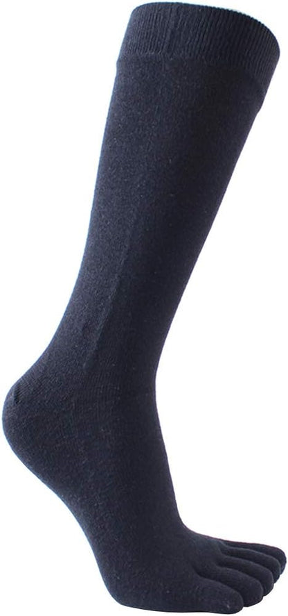 Mens Knee High Toe Socks Cotton Five Finger Sports Running Long Tube Calf Socks, 4 Pairs - Image 3