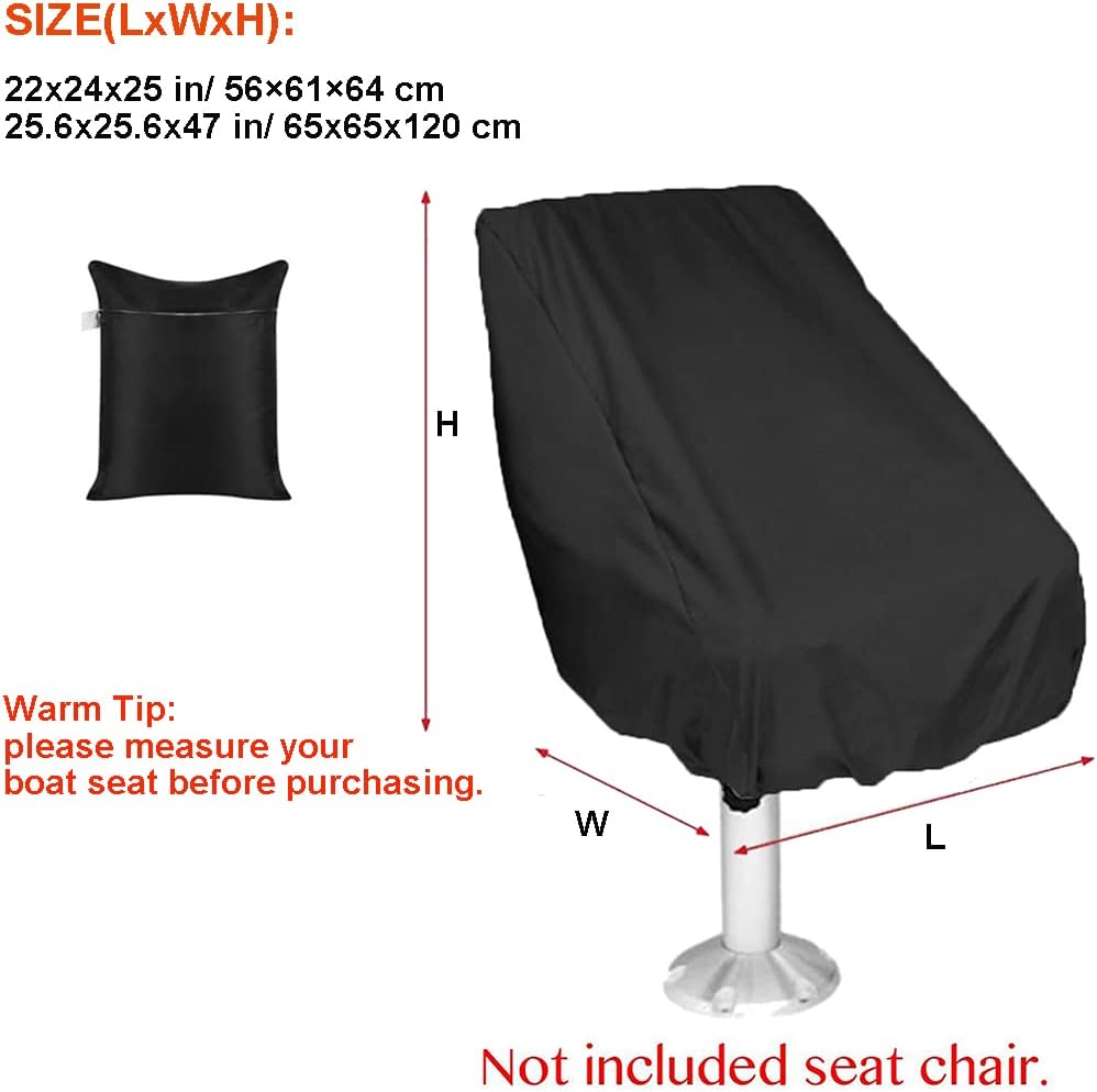 Boat Seat Cover Outdoor Waterproof Captain's Chair Seats Covers Dustproof Pedestal Pontoon Captain Bench for Helm Protector 1pcs Black 25.6x25.6x47 in - Image 2