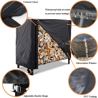 Firewood Log Rack Cover 4ft / 8ft Heavy Duty Waterproof Wood Pile Outdoor Patio Garden Fireplace Holder Fire Storage Covers (4FT: 48" x 24" 42")  4FT: 42" - Image 2