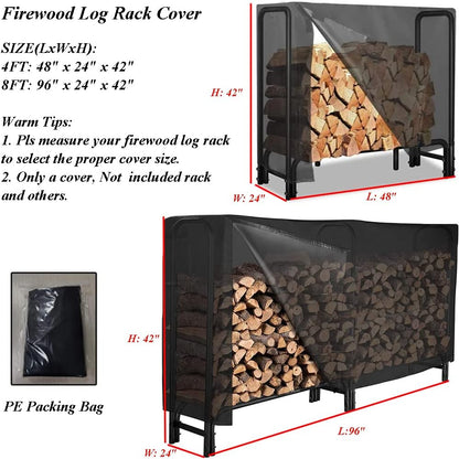 Firewood Log Rack Cover 4ft / 8ft Heavy Duty Waterproof Wood Pile Outdoor Patio Garden Fireplace Holder Fire Storage Covers (4FT: 48" x 24" 42")  4FT: 42" - Image 4