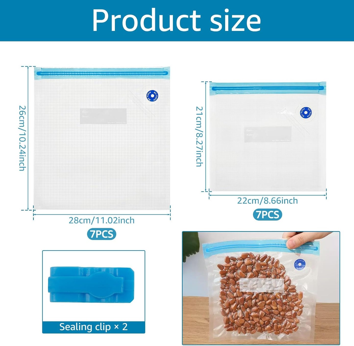 Vacuum Sealer Bags Leak Proof Reusable Food Storage Keep Fresh Easy to Use Zipper Freezer Space Saving Gallon Bag for Kitchens (14) - Image 2