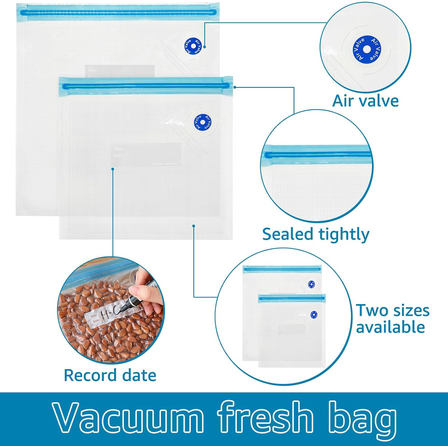 Vacuum Sealer Bags Leak Proof Reusable Food Storage Keep Fresh Easy to Use Zipper Freezer Space Saving Gallon Bag for Kitchens (14) - Image 3