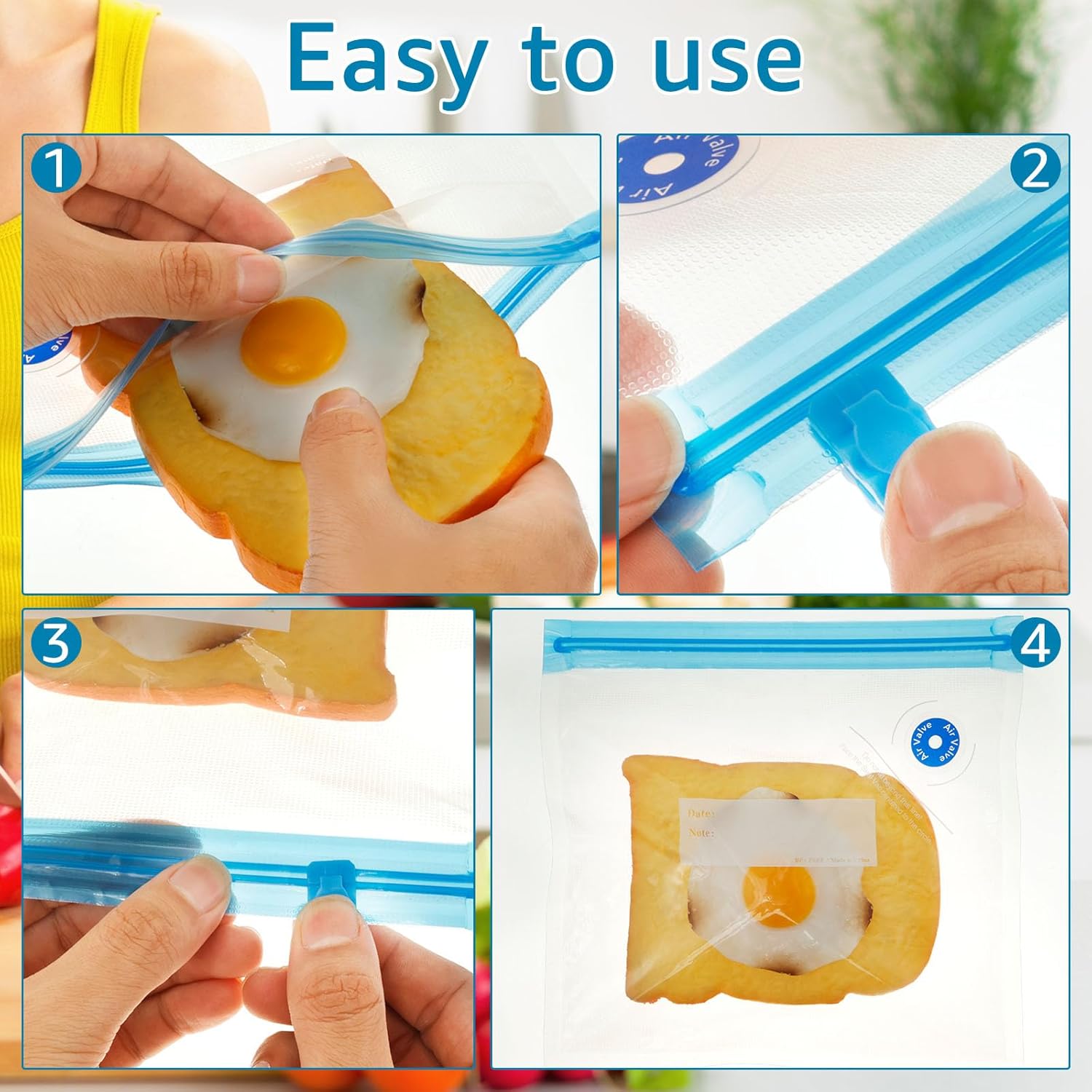Vacuum Sealer Bags Leak Proof Reusable Food Storage Keep Fresh Easy to Use Zipper Freezer Space Saving Gallon Bag for Kitchens (14) - Image 4