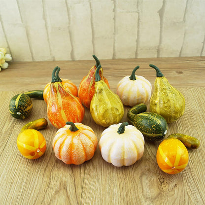 12 Pcs Artificial Pumpkins and Gourds Set, Small Faux Foam Pumpkins Artificial Vegetables for Halloween Fall Thanksgiving Party Table Decoration Supply (12pcs) - Image 3