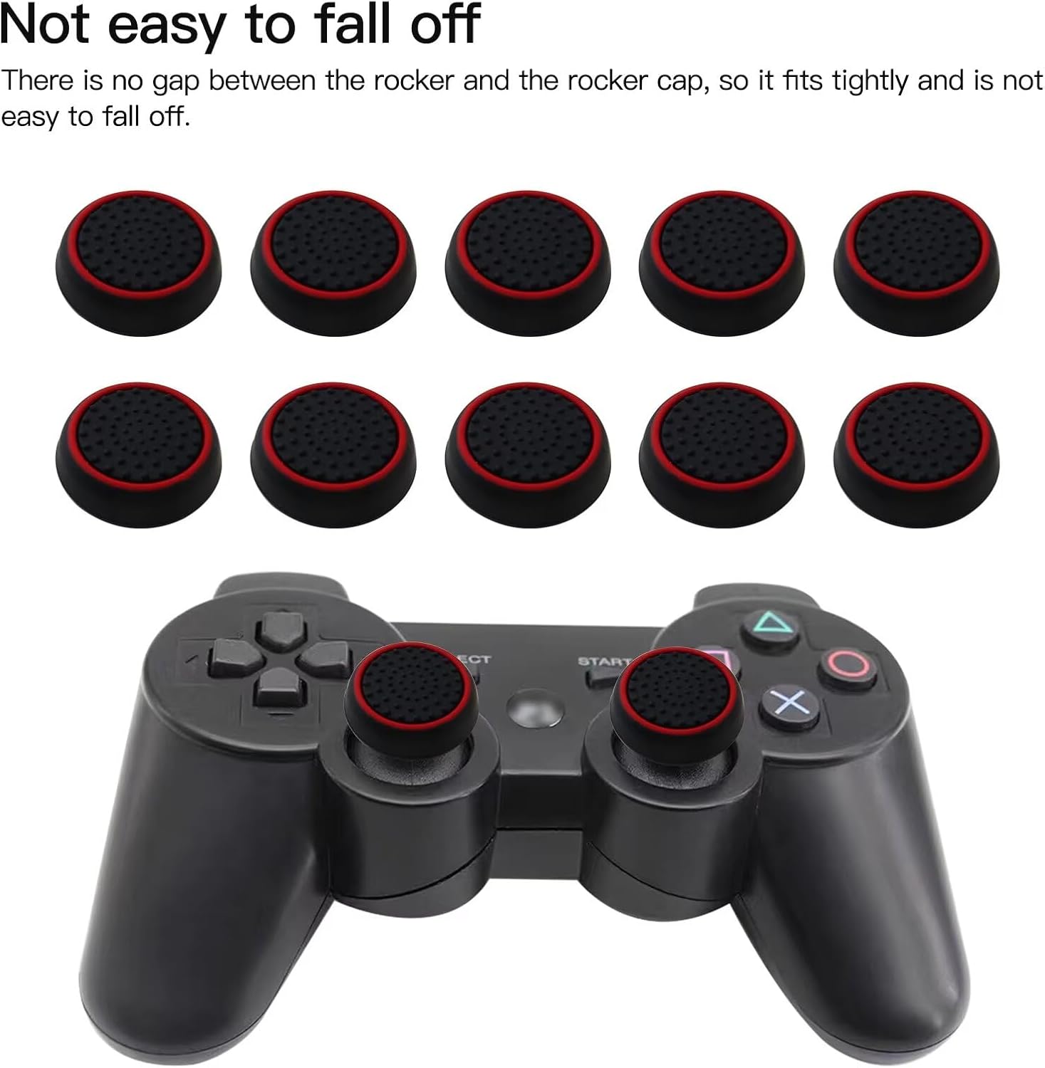 10Pcs Analog Controller Thumb Stick Grip Thumbstick Cap Cover for PS3/PS4/PS5 Controller - Black Background with Red Circle - Image 2