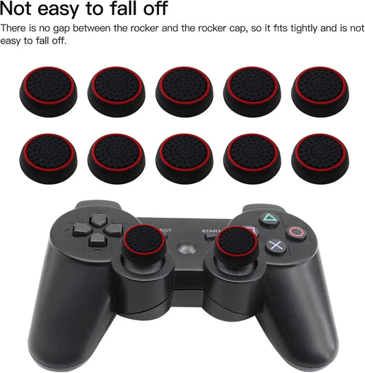 10Pcs Analog Controller Thumb Stick Grip Thumbstick Cap Cover for PS3/PS4/PS5 Controller - Black Background with Red Circle - Image 2