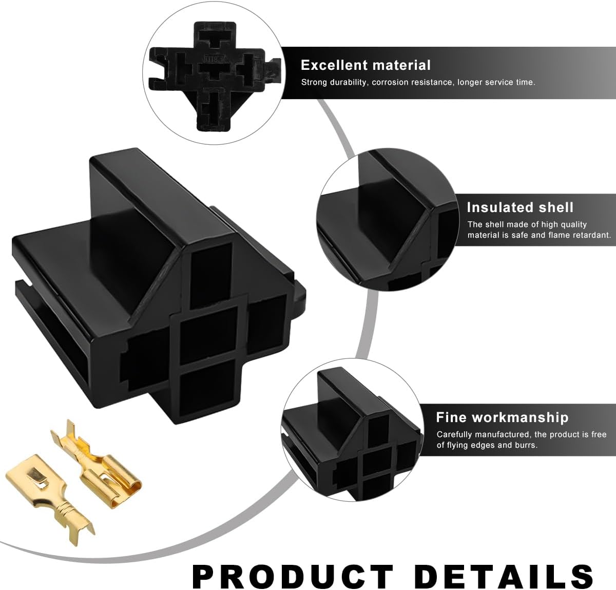 5 PCS Pin Relay Connectors, 12V Socket 30Amp/40Amp Connector with 6.3mm Terminals, Automotive Terminal Relays Case Holder for Cars Trucks SUVs, Car Accessories - Image 3