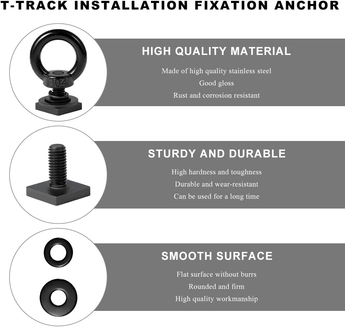 8 PCS T Track Mount Tie Down Anchor for Roof Rack, Heavy Duty 304 Stainless Steel M8 Rings, Bolt Eye Nut Point Kit Holding Bungee Cord Rope Hook 8PCS - Image 3