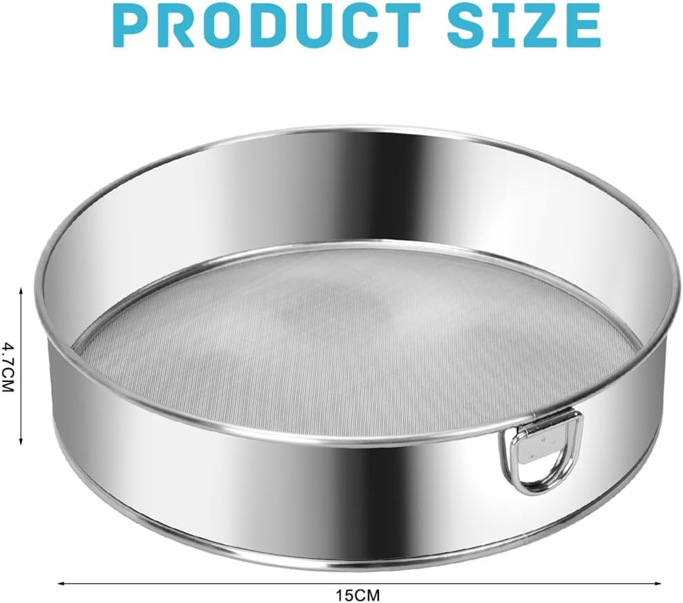 Flour Sifter Stainless Steel Round Flour Sieve 6 Inch 60 Mesh Fine Mesh Strainers for Baking Cake Bread - Image 2