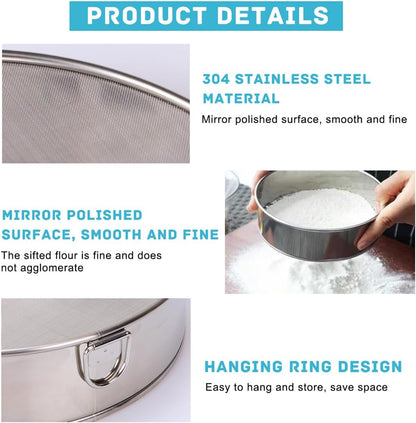 Flour Sifter Stainless Steel Round Flour Sieve 6 Inch 60 Mesh Fine Mesh Strainers for Baking Cake Bread - Image 3