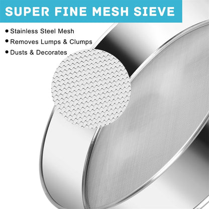 Flour Sifter Stainless Steel Round Flour Sieve 6 Inch 60 Mesh Fine Mesh Strainers for Baking Cake Bread - Image 4