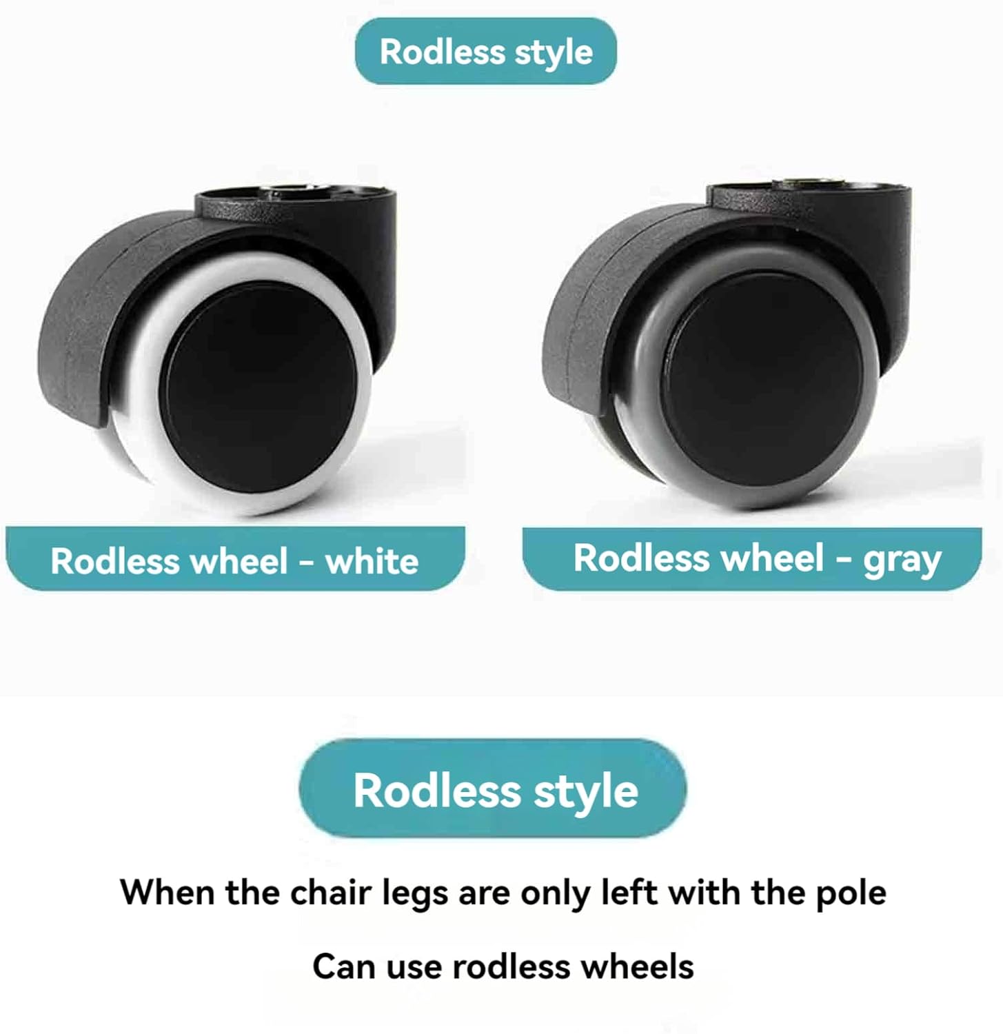 Office Chair Casters Wheels - Set of 5, Universal, Rodless, Silent, Easy Install, Metal, Swivel - Image 3