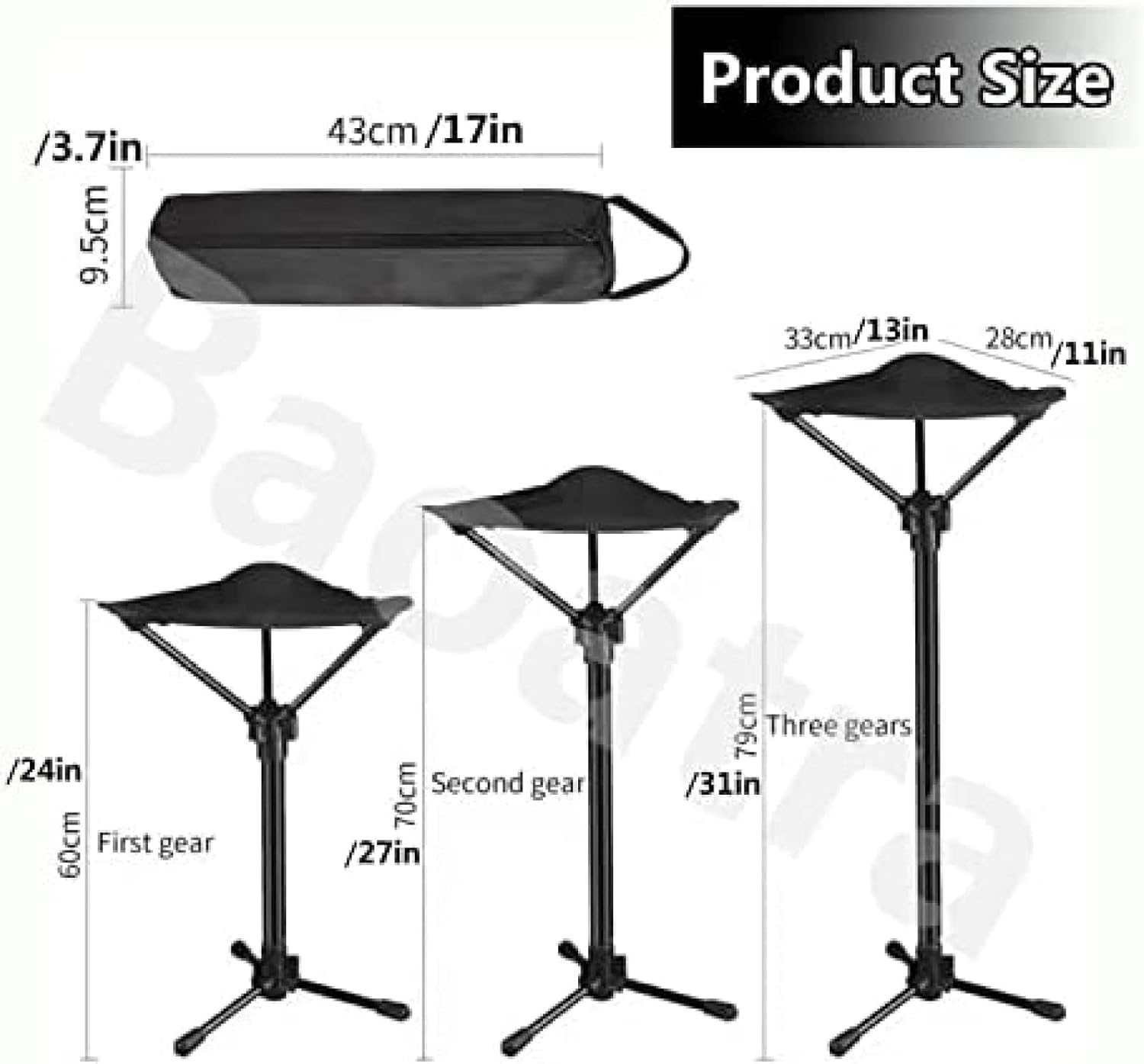 Portable Telescopic Stool - Lightweight Folding Chair for Camping & Fishing - Height Adjustable, Single Leg Tripod Seat - Foldable & Compact Design - Image 3
