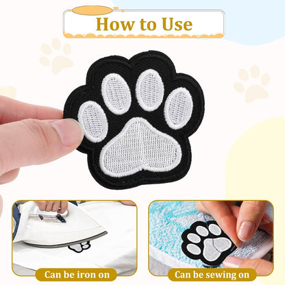 12 Pcs Cute Paw Print Iron on Patches, Self Adhesion Paw Print Applique Sewing Chenille Patches Embroidery Applique Patches Badge for Clothes Jeans Backpacks Hats (Black, White) - Image 4