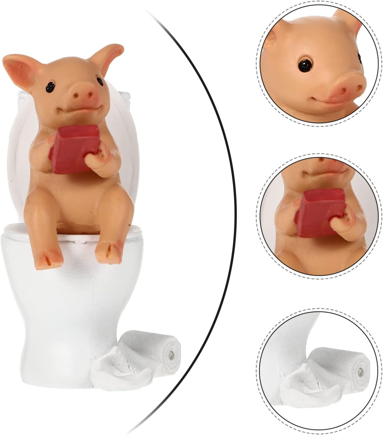 Cabilock Mini Resin Cute Pig Figurines Texting On Toilet Statue, Miniature Piggy Sculpture, Garden Farm Statue Collectible Lawn Ornament Desktop Animals Adornment - Image 2