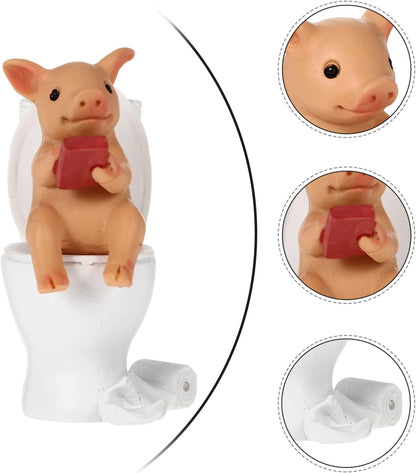 Cabilock Mini Resin Cute Pig Figurines Texting On Toilet Statue, Miniature Piggy Sculpture, Garden Farm Statue Collectible Lawn Ornament Desktop Animals Adornment - Image 2