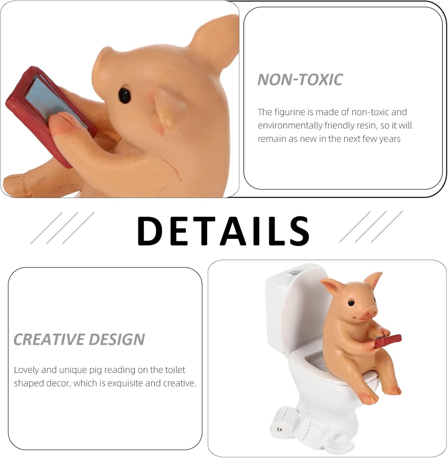 Cabilock Mini Resin Cute Pig Figurines Texting On Toilet Statue, Miniature Piggy Sculpture, Garden Farm Statue Collectible Lawn Ornament Desktop Animals Adornment - Image 3