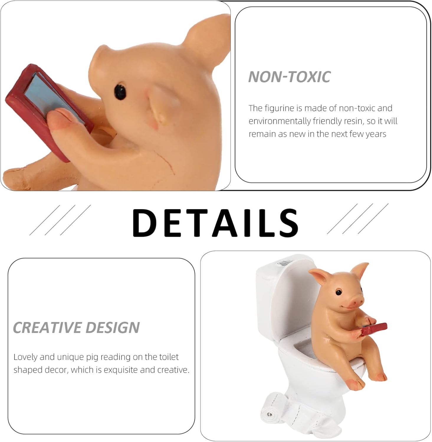 Cabilock Mini Resin Cute Pig Figurines Texting On Toilet Statue, Miniature Piggy Sculpture, Garden Farm Statue Collectible Lawn Ornament Desktop Animals Adornment - Image 3
