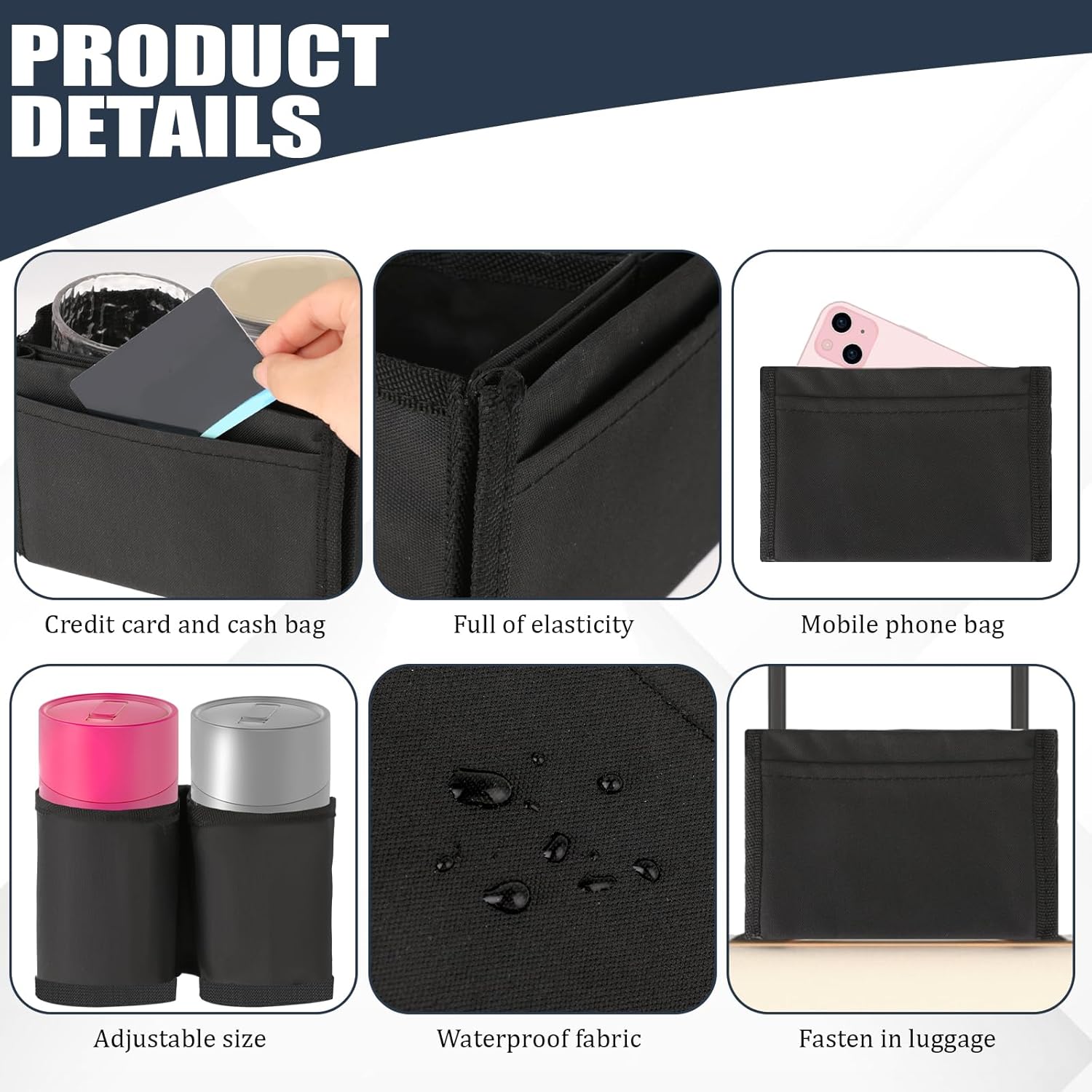 Luggage Cup Holder Suitcases Cup Holder Luggage Drink Caddy Suitcase Beverage Cups Holders Travel Essentials for Flight Attendants Business Travelers, Black - Image 3