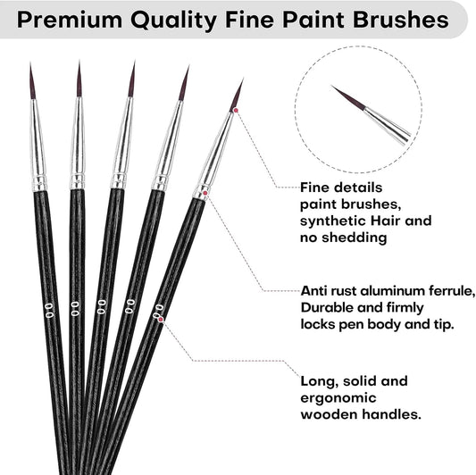 Detail Small Paint Brushes,  60Pcs Miniature Paint Brushes Tip Brushes Set Tiny Painting Brushes Size00 Paint Brushes Kit for Acrylic Watercolor Oil Model Nail Art (Black) - Image 2