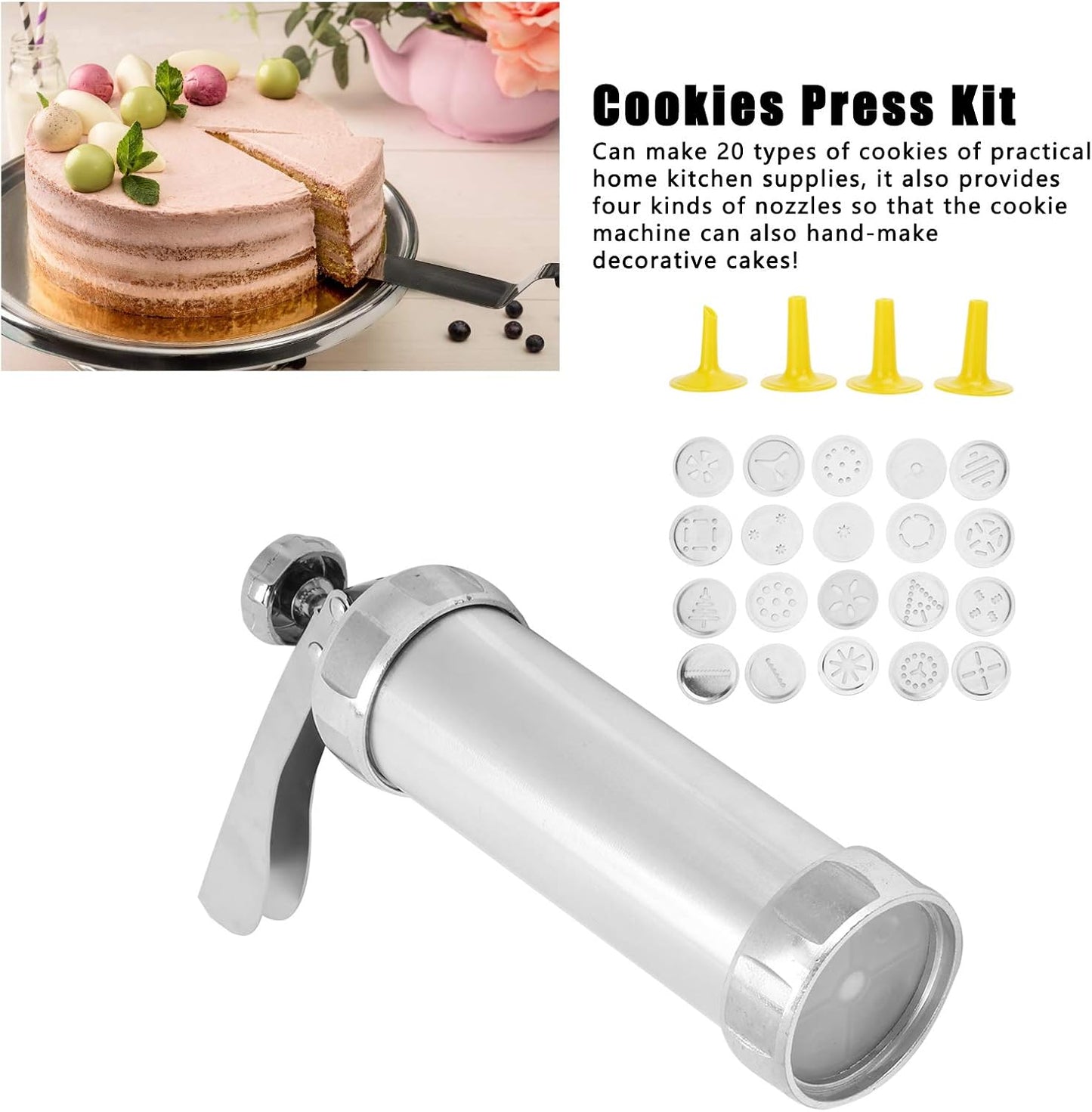 Cookie Press,Electric Cookie Press Gun with 20 Cookie Shapes Discs and 4 Piping Nozzle Cookie Press for Baking Maker Baking Kit Icing Machine for Cream Pastry Decorating - Image 2