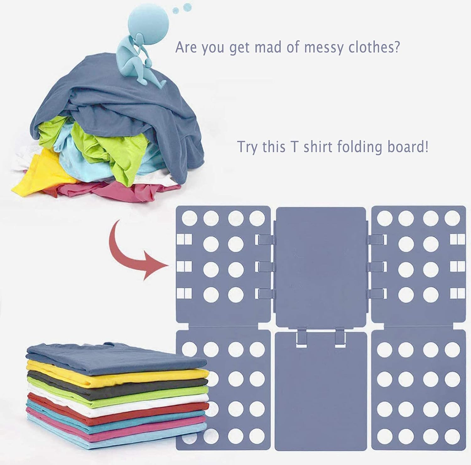Shirt Folding Board, 27.56 x 22.44 T Shirt Folder, Easy and Fast Flip Fold Clothes Folding Board, Durable Plastic Laundry Folders Collapsible Liner for Easy Storage and Travel (Gray) - Image 2