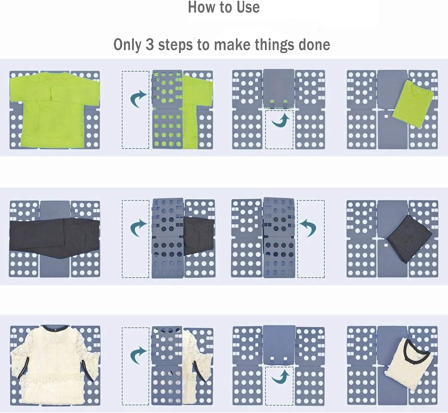 Shirt Folding Board, 27.56 x 22.44 T Shirt Folder, Easy and Fast Flip Fold Clothes Folding Board, Durable Plastic Laundry Folders Collapsible Liner for Easy Storage and Travel (Gray) - Image 4