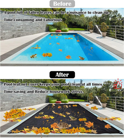 Leaf Net Pool Cover,Protective Mesh Cover with Reinforcement Edge and Rope,All-Weather Outdoor Cover for Inground and Above Ground Swimming Pools, Cuttable Rectangle Shape (12x24ft) - Image 2