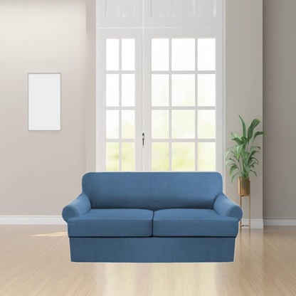 3 Piece T Cushion Sofa Slipcovers Thick Couch Cover Furniture Protector Stretch T Cushion Sofa Covers for 2 Cushion Couch with 2 Individual T Cushion Covers Washable (Blue, Loveseat X-Large) - Image 2