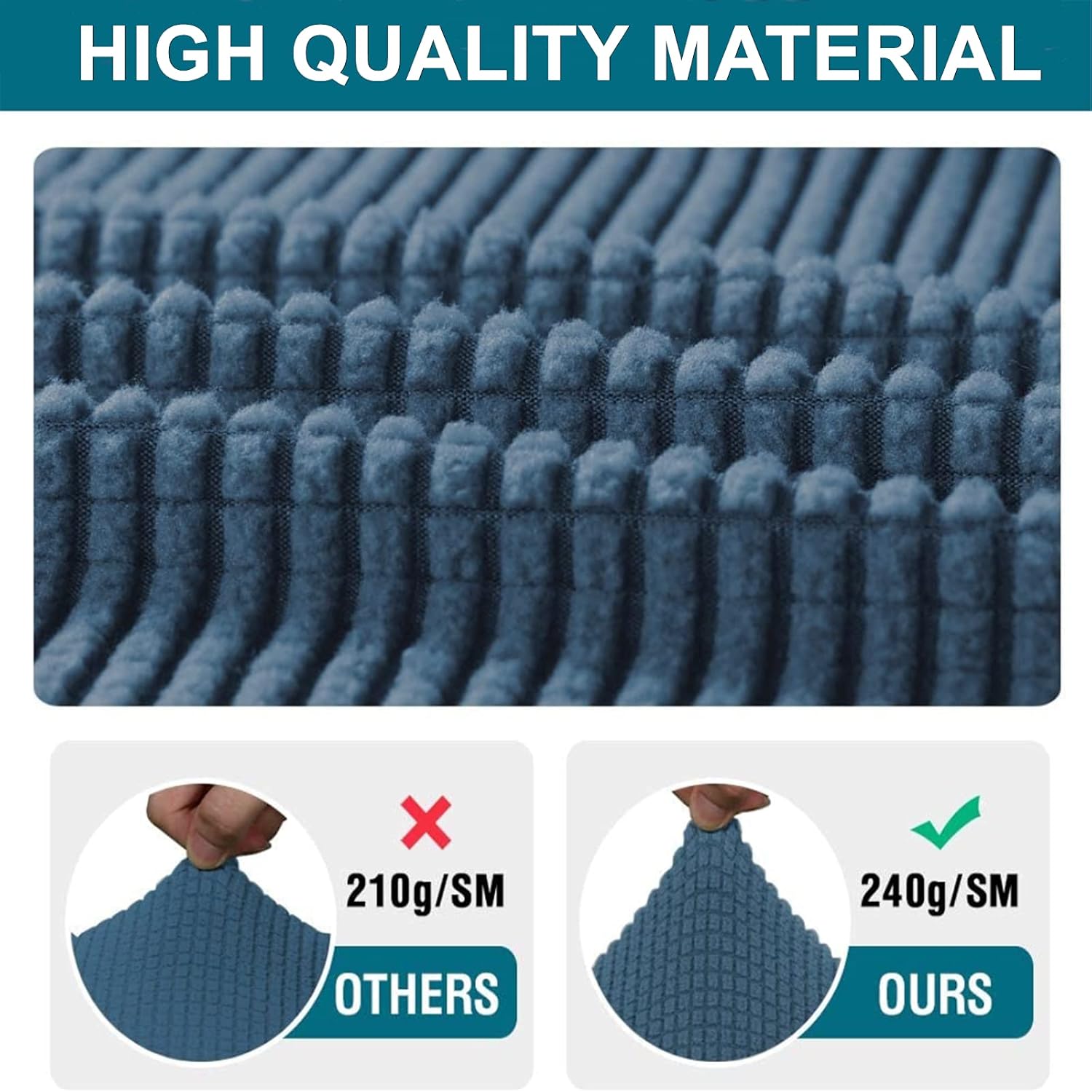3 Piece T Cushion Sofa Slipcovers Thick Couch Cover Furniture Protector Stretch T Cushion Sofa Covers for 2 Cushion Couch with 2 Individual T Cushion Covers Washable (Blue, Loveseat X-Large) - Image 4