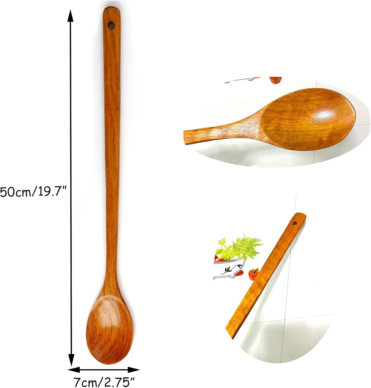 Extra Long Handle Wooden Spoon -19.7 inch Wooden Kitchen Utensils Wood Stirring Wood Soup Cooking Mixing Hardwood Cookware - Image 2