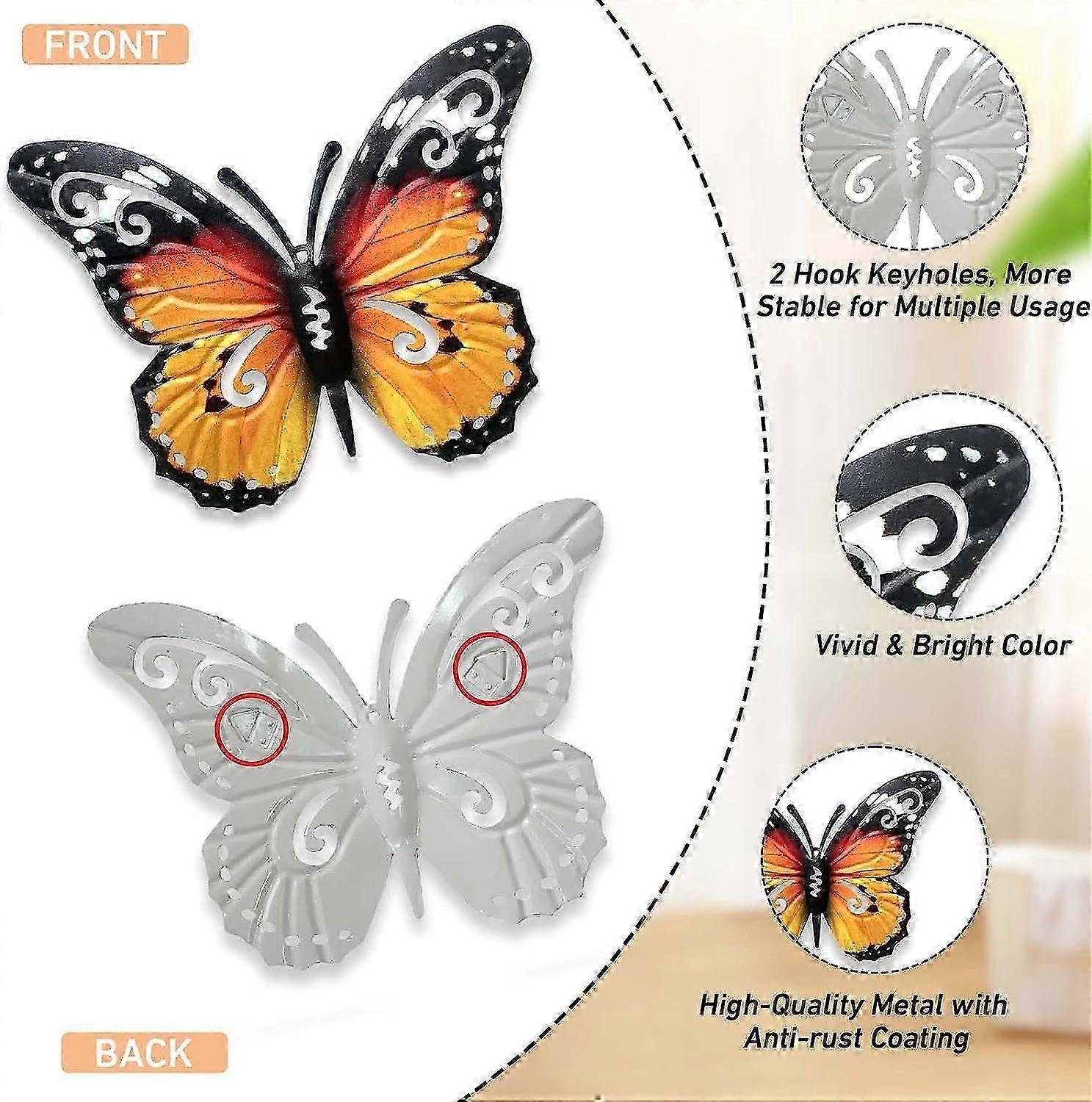 Butterfly Wall Decor 10.6 Inch Metal Indoor Outdoor Hanging Art for Patio Garden Yard Fence Home Living Room - Image 4