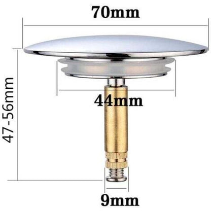 Universal Bathtub Stopper Ø70mm, Adjustable Height, Double Seal, Chrome Brass, Stainless, Compatible with Most Sinks & Bathtubs - Image 2