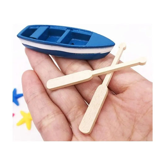 Miniature Dollhouse Rowing Boat with Oars, Resin Nautical Ornament for Fairy Garden - Image 3