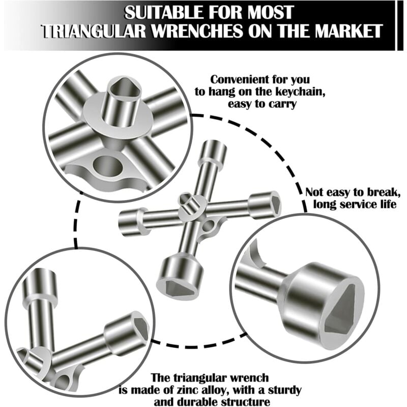 4-way triangle wrench 5 sizes Inner diameter 7mm/10mm/12mm/13mm/18mm Universal wrench for electrical cabinets, gas, water, electricity meters, cabinets - Image 2