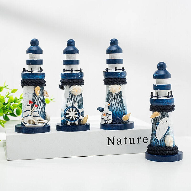 Mini Wooden Lighthouse Decor - Nautical Ornament with Seabird, 10cm - Marine Decoration in Mediterranean Style - Image 4