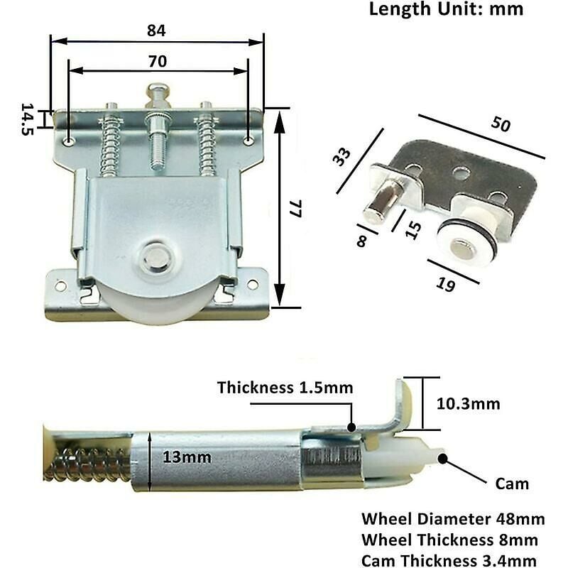 Sliding Door Rollers 2 pcs Compatible with Wardrobe Cabinet 20 kg Load Capacity Door Wheels Rails - Image 2