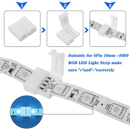 RGB LED Strip Connector Kit, 30pcs, 4-Pin 10mm Solderless Connector, SMD 5050 LED Strip, 20 Gapless 5L 5T Contacts Connector - Image 4