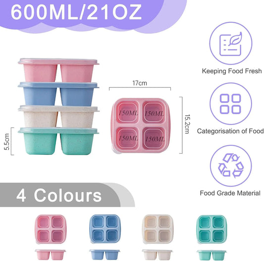 Snack Boxes with Compartments for Kids and Adults 4-Compartment Bento Lunch Boxes 4-Pack - Image 2