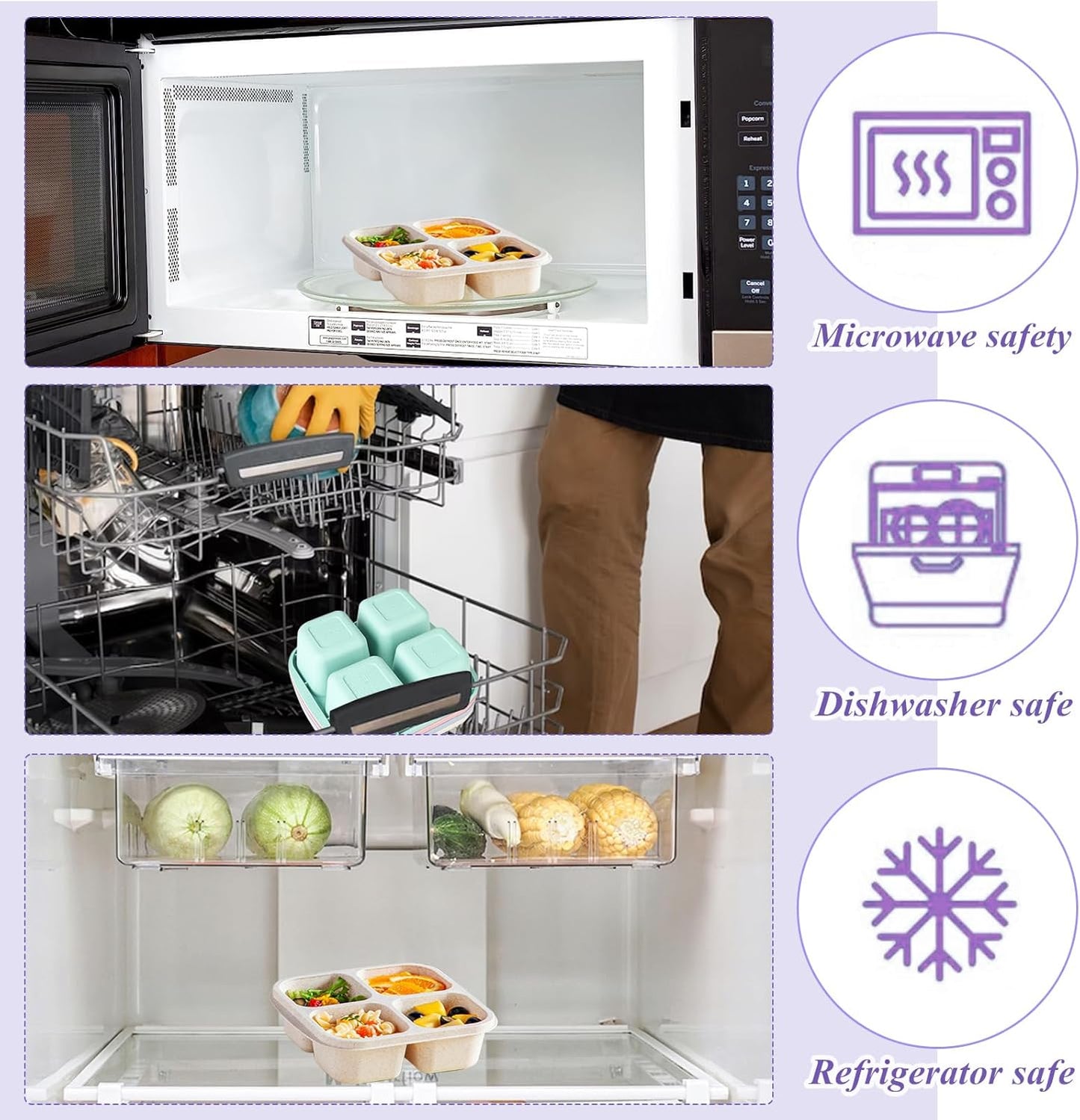 Snack Boxes with Compartments for Kids and Adults 4-Compartment Bento Lunch Boxes 4-Pack - Image 3