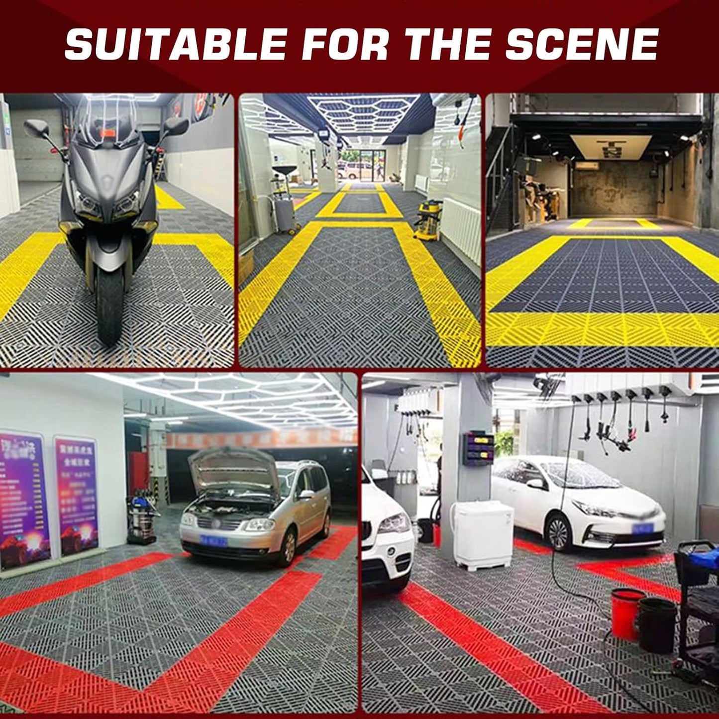 1.8 cm thick plastic interlocking floor tiles/grilles for car wash bays and car detailing shops - plastic divider mats - red （1pc） - Image 4