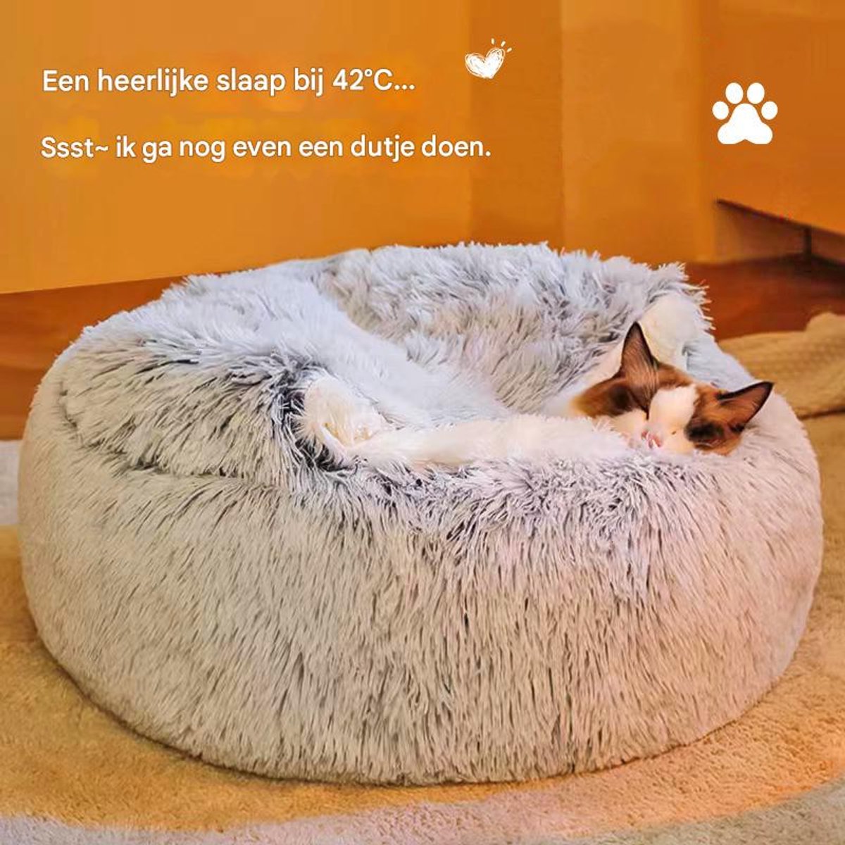 Cat Bed - Cave Cat Basket 40cm - Calming and Anti-Anxiety - For Small Dogs/Cats - Donut - Gray and White - Image 2