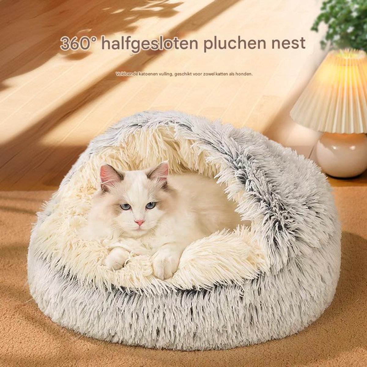 Cat Bed - Cave Cat Basket 40cm - Calming and Anti-Anxiety - For Small Dogs/Cats - Donut - Gray and White - Image 3